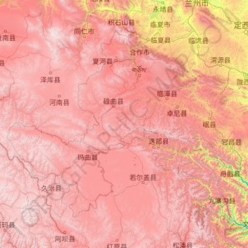 Mapa topográfico Gannan Tibetan Autonomous Prefecture, altitud, relieve