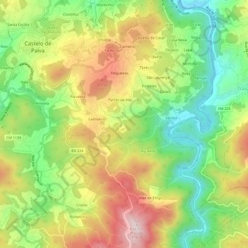 Mapa topográfico Bairros, altitud, relieve