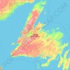 Mapa topográfico Newfoundland, altitud, relieve