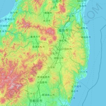 Mapa topográfico Préfecture de Fukushima, altitud, relieve