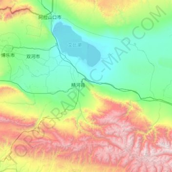Mapa topográfico Jinghe County, altitud, relieve