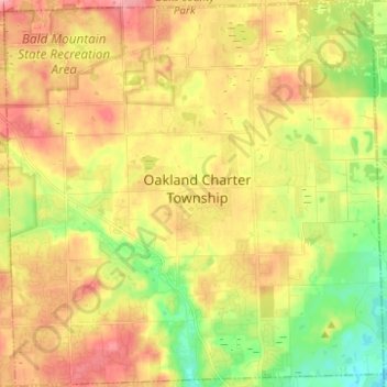 Mapa topográfico Oakland Charter Township, altitud, relieve