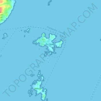Mapa topográfico Îles Lavezzi, altitud, relieve