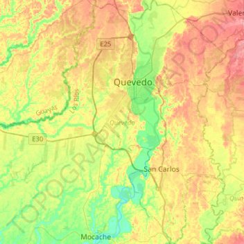 Mapa topográfico Quevedo, altitud, relieve