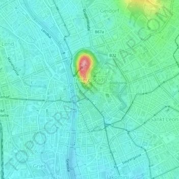 Mapa topográfico Innere Stadt, altitud, relieve