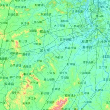 Mapa topográfico Xiangtan, altitud, relieve