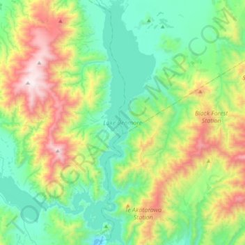 Mapa topográfico Lake Benmore, altitud, relieve