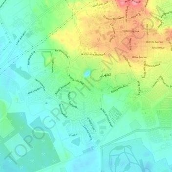 Mapa topográfico Dhahran Compound, altitud, relieve