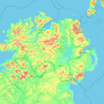 Mapa topográfico Ulster, altitud, relieve