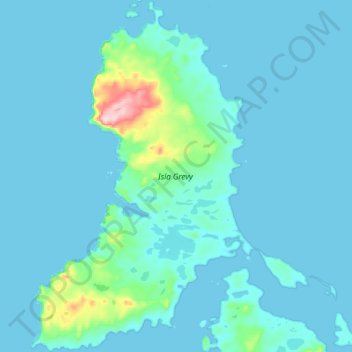 Mapa topográfico Isla Grevy, altitud, relieve