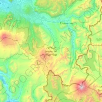 Mapa topográfico Parque Nacional Villarrica, altitud, relieve
