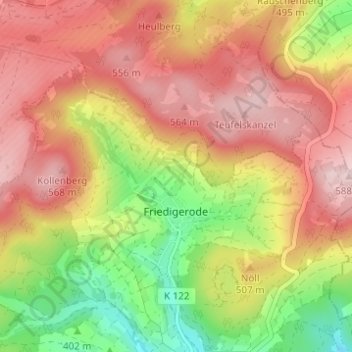 Mapa topográfico Friedigerode, altitud, relieve