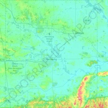 Mapa topográfico Saline County, altitud, relieve