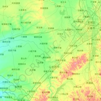 Mapa topográfico Gongzhuling City, altitud, relieve