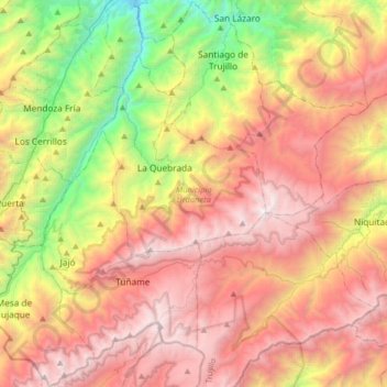 Mapa topográfico Municipio Urdaneta, altitud, relieve