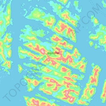 Mapa topográfico Isla Farrel, altitud, relieve
