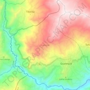 Mapa topográfico Guateque, altitud, relieve