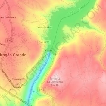 Mapa topográfico Barragem do Cabril, altitud, relieve