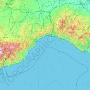 Mapa topográfico Liguria, altitud, relieve