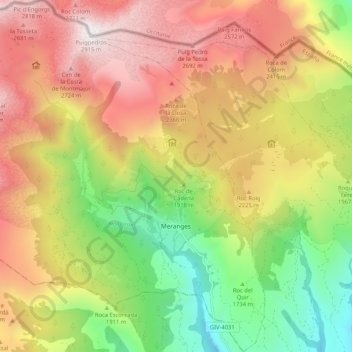 Mapa topográfico Meranges, altitud, relieve