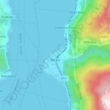 Mapa topográfico Dervio, altitud, relieve