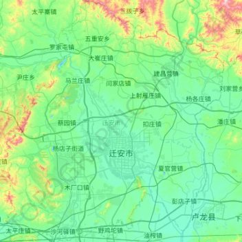 Mapa topográfico Qian'an City, altitud, relieve