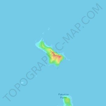 Mapa topográfico Pakatoa Island, altitud, relieve