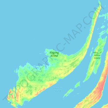 Mapa topográfico Kugong Island, altitud, relieve