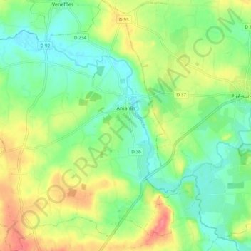 Mapa topográfico Amanlis, altitud, relieve