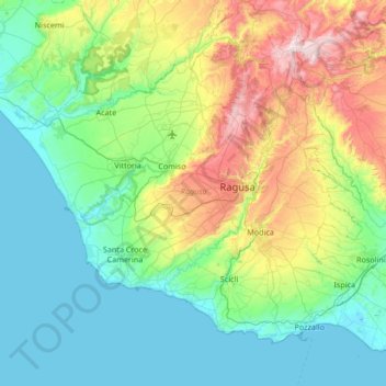Mapa topográfico Ragusa, altitud, relieve