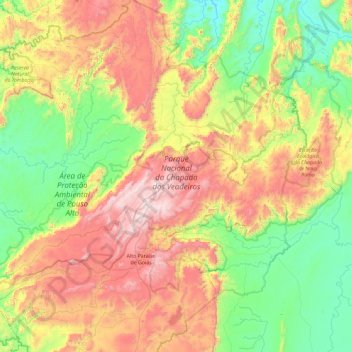 Mapa topográfico Parque Nacional da Chapada dos Veadeiros, altitud, relieve