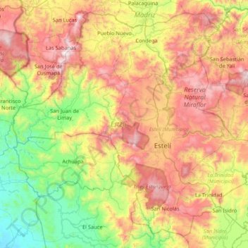 Mapa topográfico Estelí, altitud, relieve