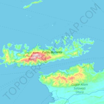 Mapa topográfico Pulau Batanta, altitud, relieve