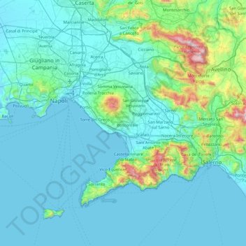 Mapa topográfico Napoli, altitud, relieve