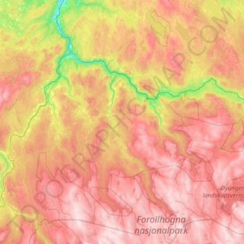 Mapa topográfico Midtre Gauldal, altitud, relieve
