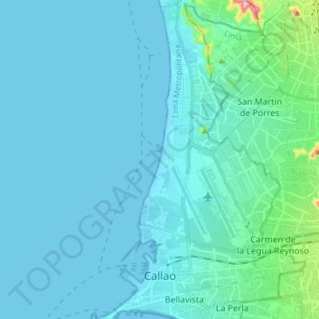 Mapa topográfico Callao, altitud, relieve