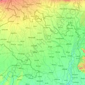 Mapa topográfico Rangpur, altitud, relieve