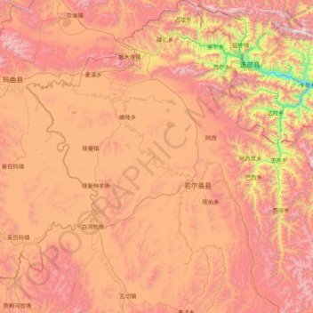 Mapa topográfico མཛོད་དགེ་རྫོང་ 若尔盖县, altitud, relieve