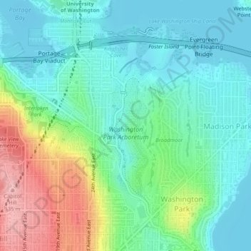 Mapa topográfico Madison Park, altitud, relieve