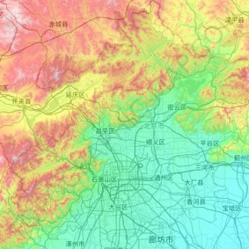 Mapa topográfico 东城区, altitud, relieve