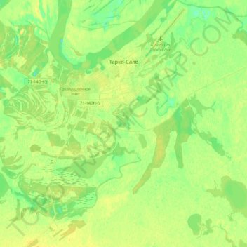 Mapa topográfico Тарко-Сале, altitud, relieve