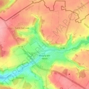 Mapa topográfico Magny-en-Vexin, altitud, relieve