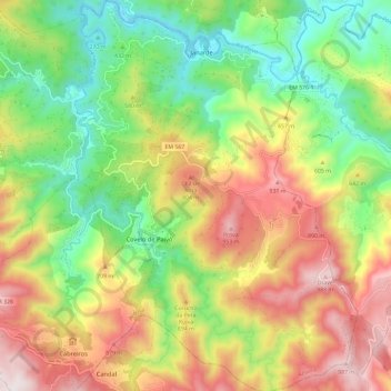 Mapa topográfico Covelo de Paivó e Janarde, altitud, relieve