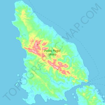 Mapa topográfico Pulau Pagai Utara, altitud, relieve