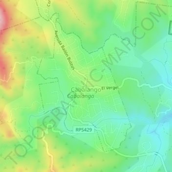 Mapa topográfico Cabalango, altitud, relieve
