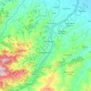 Mapa topográfico Langhirano, altitud, relieve
