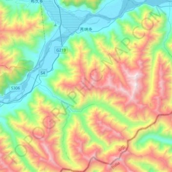 Mapa topográfico Qanag, altitud, relieve