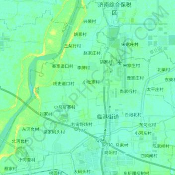 Mapa topográfico Jinan City, altitud, relieve