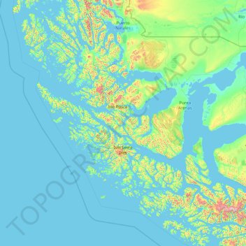 Mapa topográfico Provincia de Magallanes, altitud, relieve