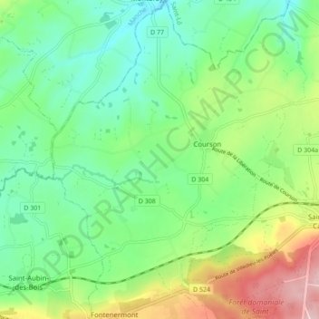 Mapa topográfico Courson, altitud, relieve